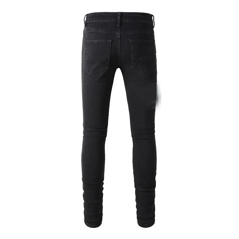 Men's High Street Black Jeans Embroidered Letters Skinny Stretch Jeans