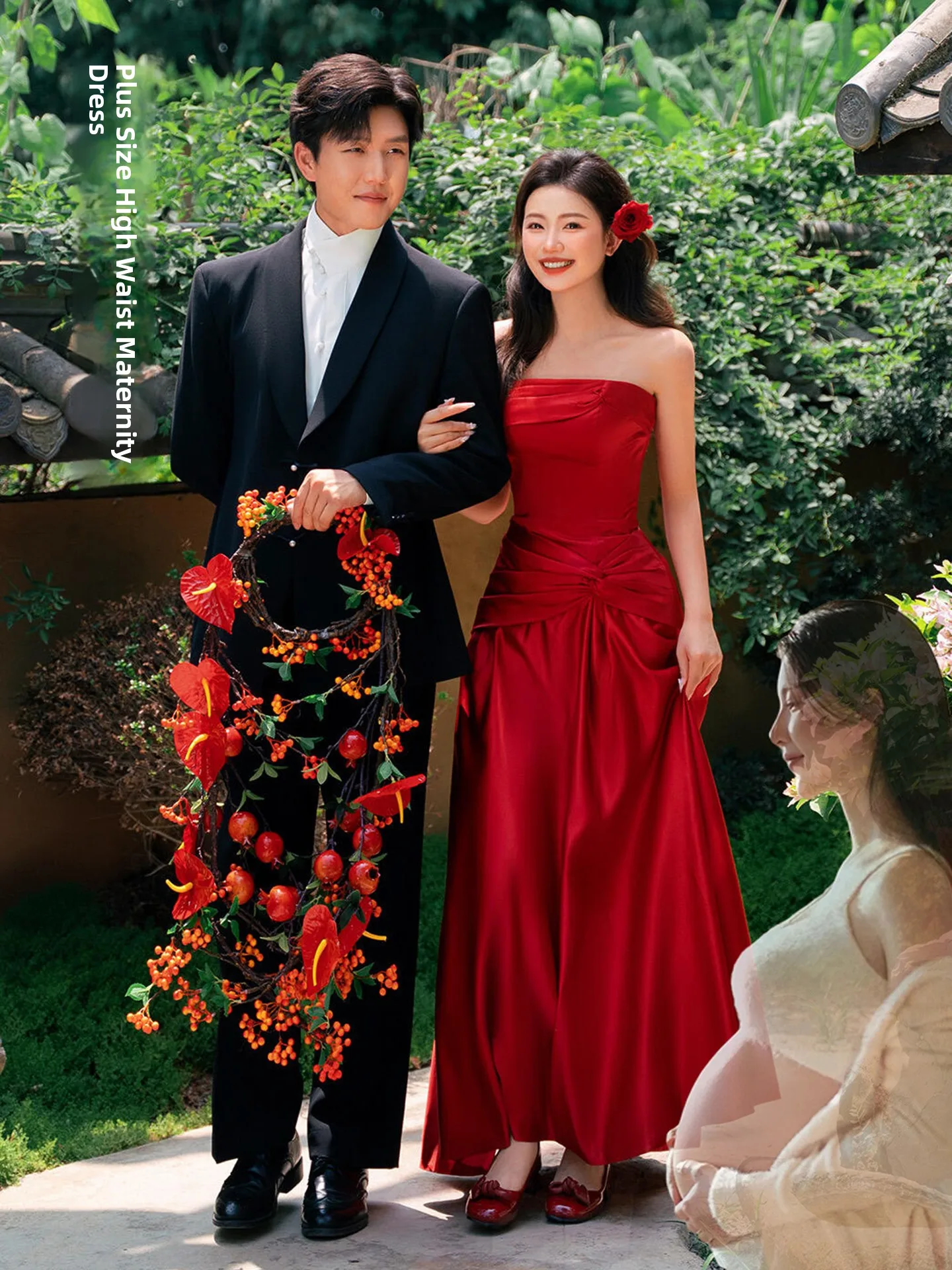 

Red Wedding Dr Bridesmaid Gown Large Size Ele Engagement Parwear High Waist Zipper Bal A-Line Skirt Formal Dr