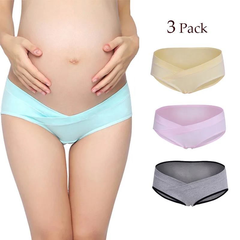 

3 PCS Womens Cotton Maternity Underwear Pregnancy Low Waist Panties Postpartum Mother Under Breathable Bump Underwear Shorts