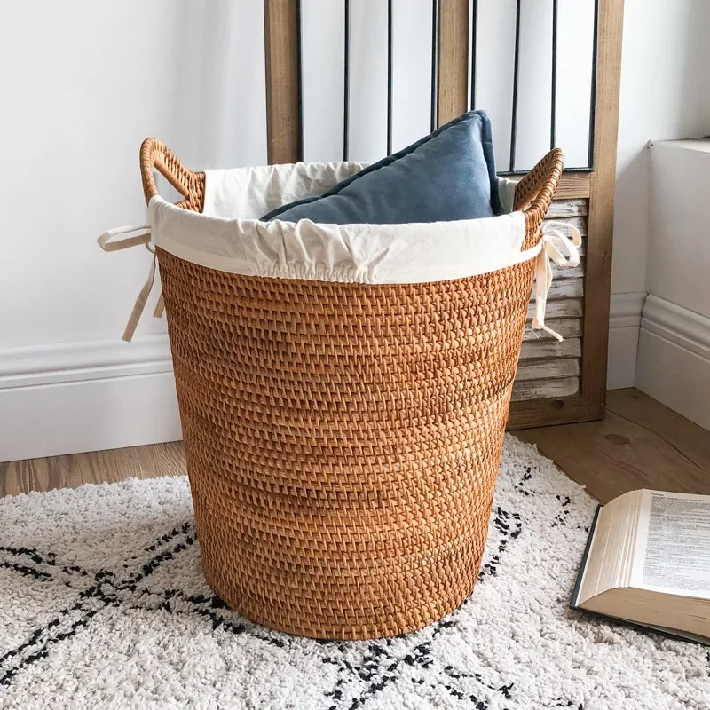 Creative Woven Storage Basket for Home Organization Simple Rattan Laundry Hamper Autumn Style Dirty Clothes Bin Household