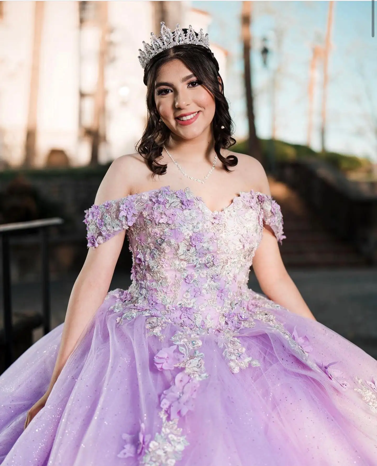 Vestido de quinceañera lila para niña, traje de fiesta de graduación mexicana Charro 16, vestido de tul brillante de 15 años, aplique de encaje Floral hinchado 2023