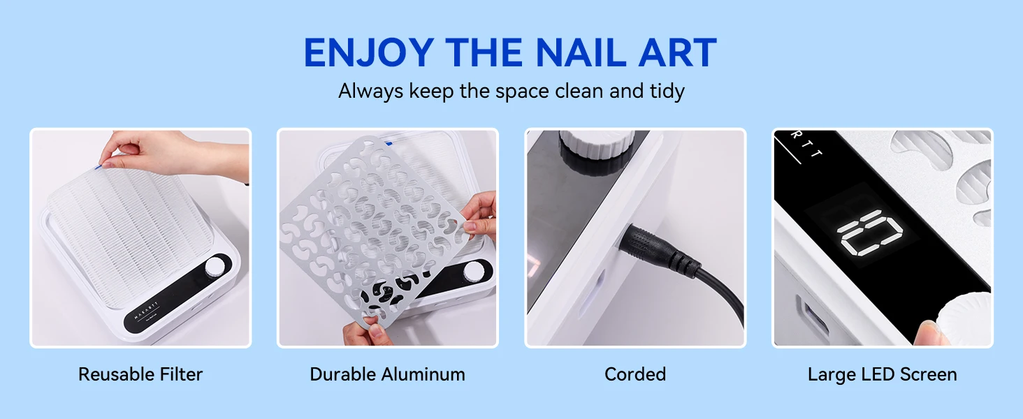 Makartt Nail Dust Collector - Professional Powerful Suction Larina Dust Collector Nail Tech LED Display, Adjustable Speed