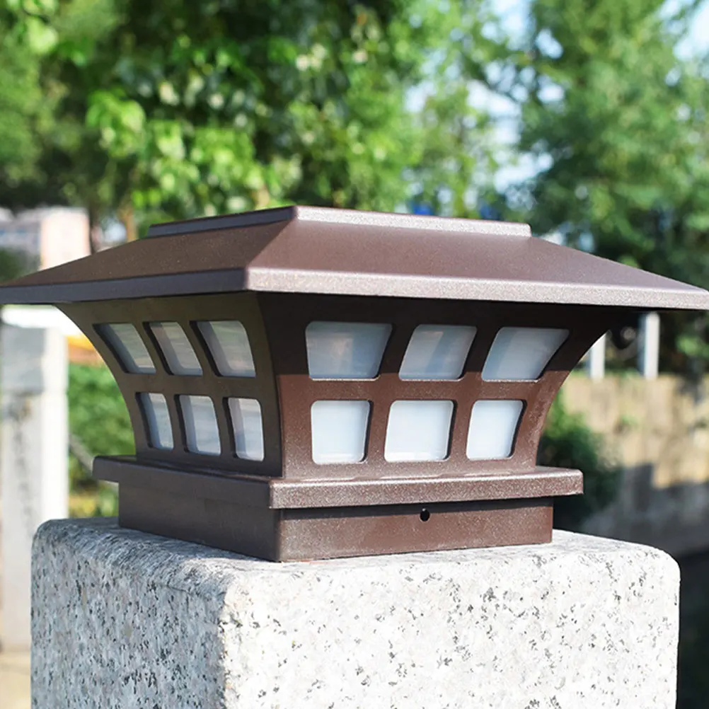 

2pcs Solar Powered Led Column Lights Waterproof Outdoor Garden Lamp Solar Light For Patio Balcony Fence Decor Coffee Color