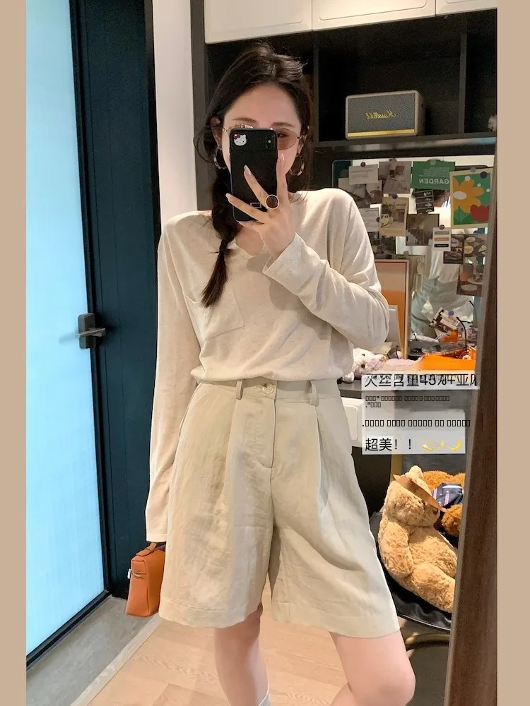 

Женские повседневные шорты с высокой талией, свободного кроя, широкие, простые, льняные, удобные, легкие, летние брюки