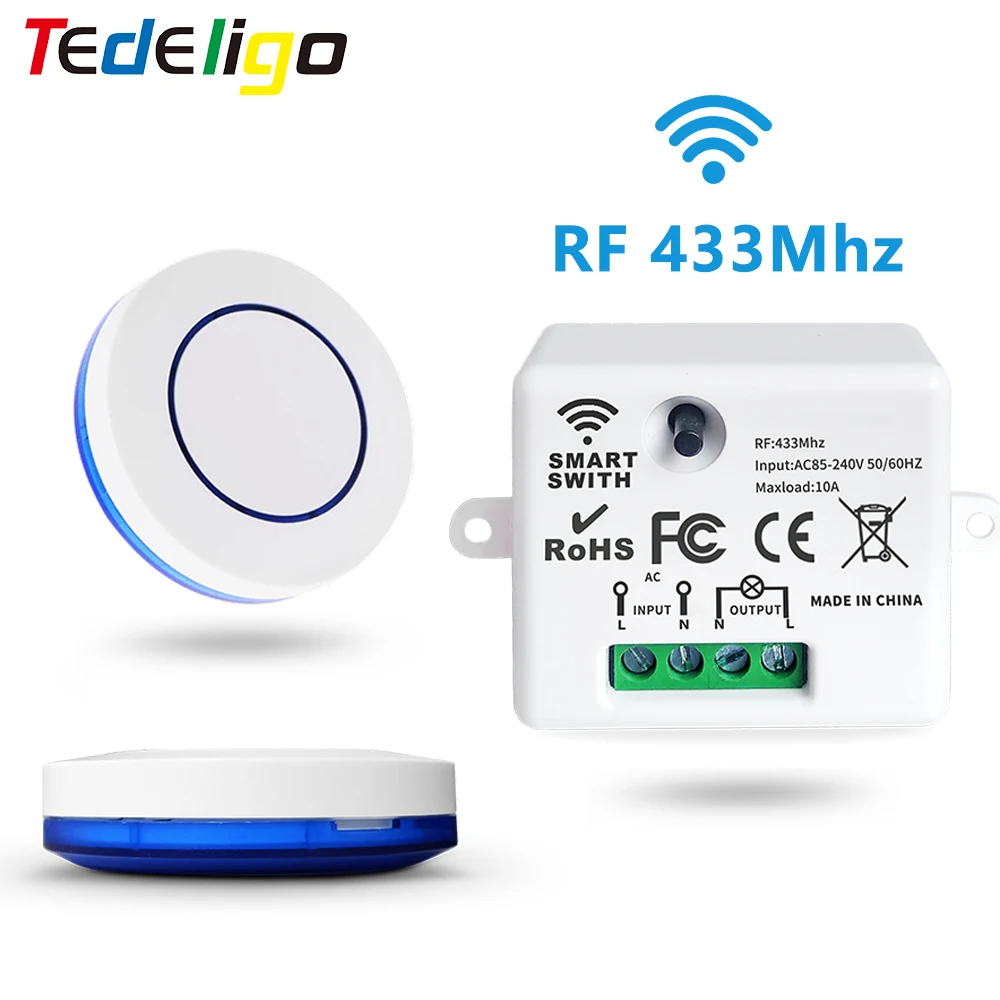 RF 433MHz Wireless Light Switch 220V 110V 10A Relay Controlle Mini Round Button Wall Panel Switch Remote Control For LED Lamp