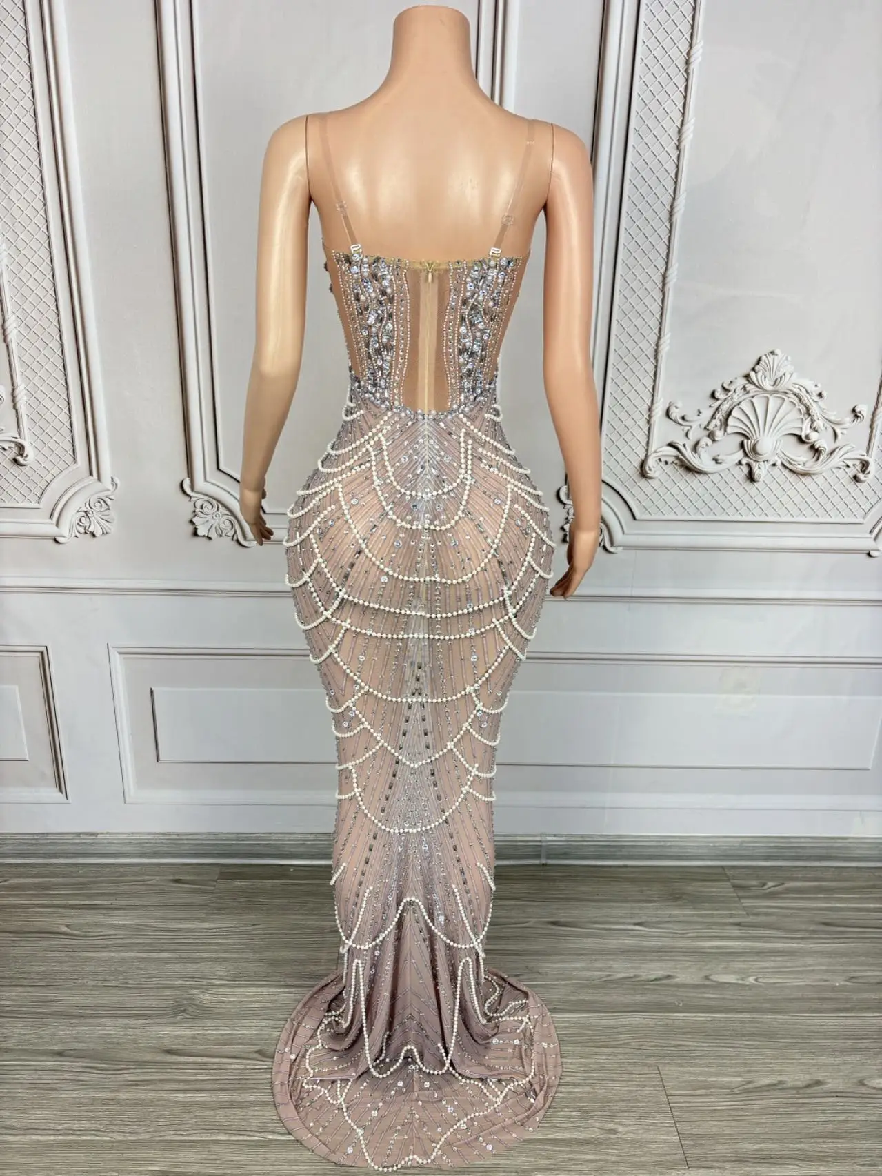 Zhenzhulian robe à strass scintillants Sexy chaîne de perles soirée célébrer robe de bal fête d'anniversaire robes chanteur spectacle scène porter