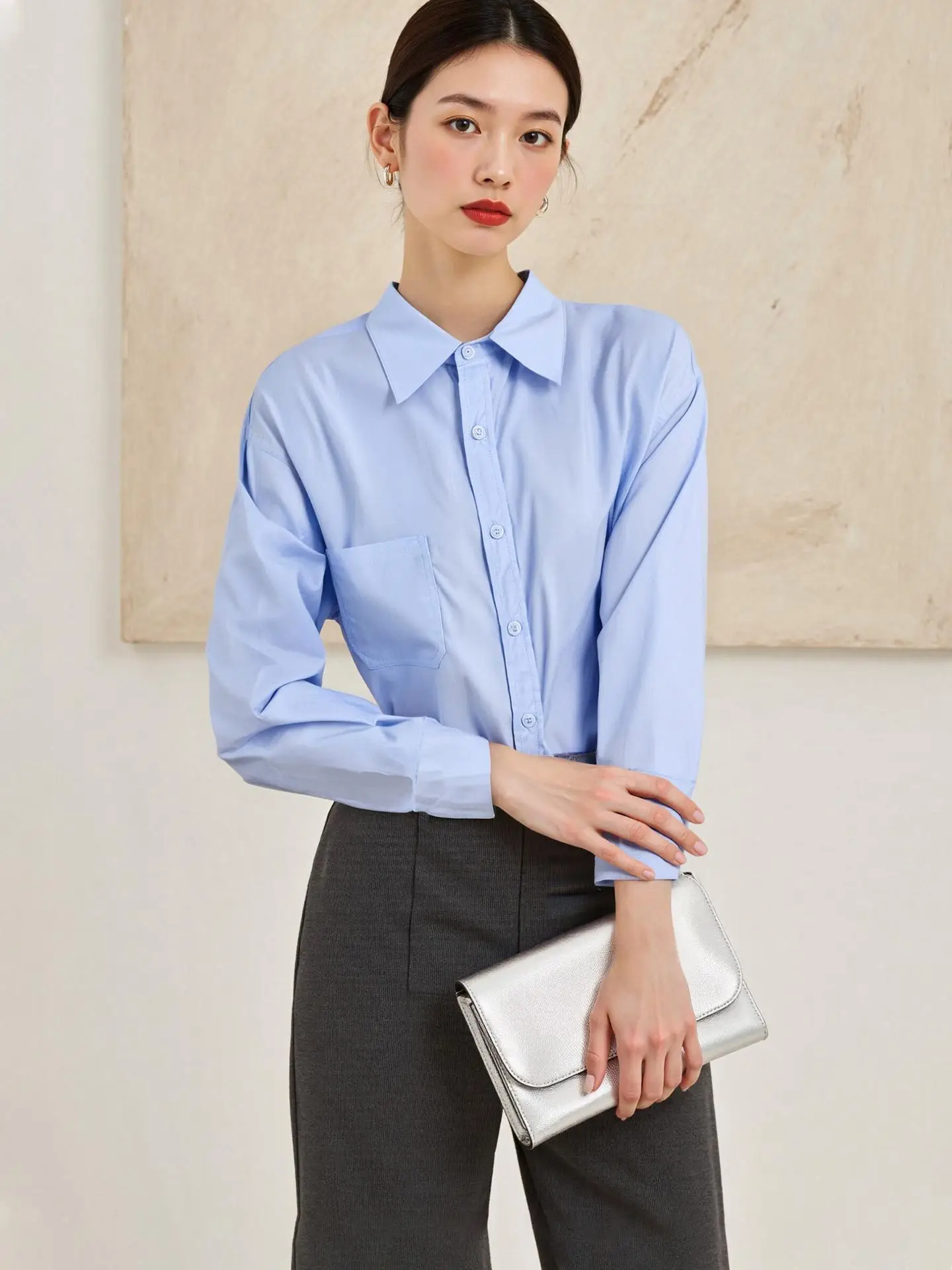 YMDM プロフェッショナル ブルー 多用途 レディース 秋の新作 スタイリッシュ 通勤 面接服 高級感 トップス