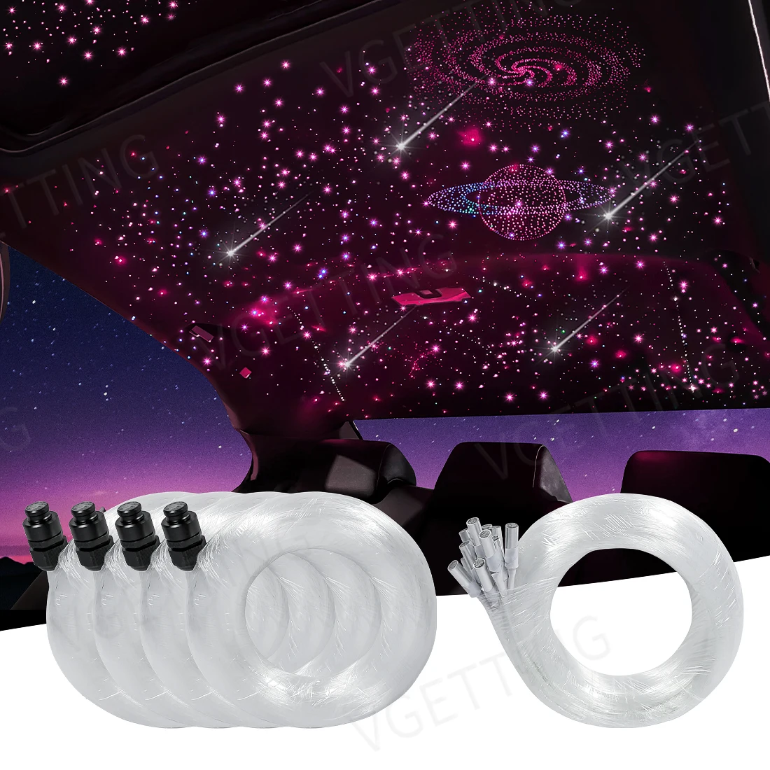0.75mm 2-4 Meter Starry Sky LED Optic Fiber Light RGBW Meteor Light 115 -690PCS Transparent PMMA Car Party Home Decoration Lamp