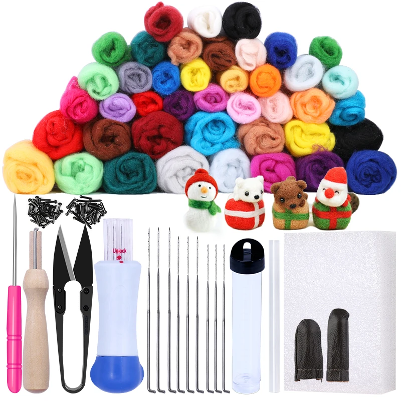 MIUSIE Multicolor Needle Felting Kit Wool Felting Tools Handmade Felt Needle Set Pack Felting Fabric Materials Accessories