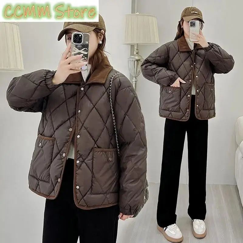 

Down Cotton Coat Short Ladies Xiaoxiangfeng Cotton-Padded Jacket Women Parkas Autumn Winter New Disposable PU Leather Outerwear