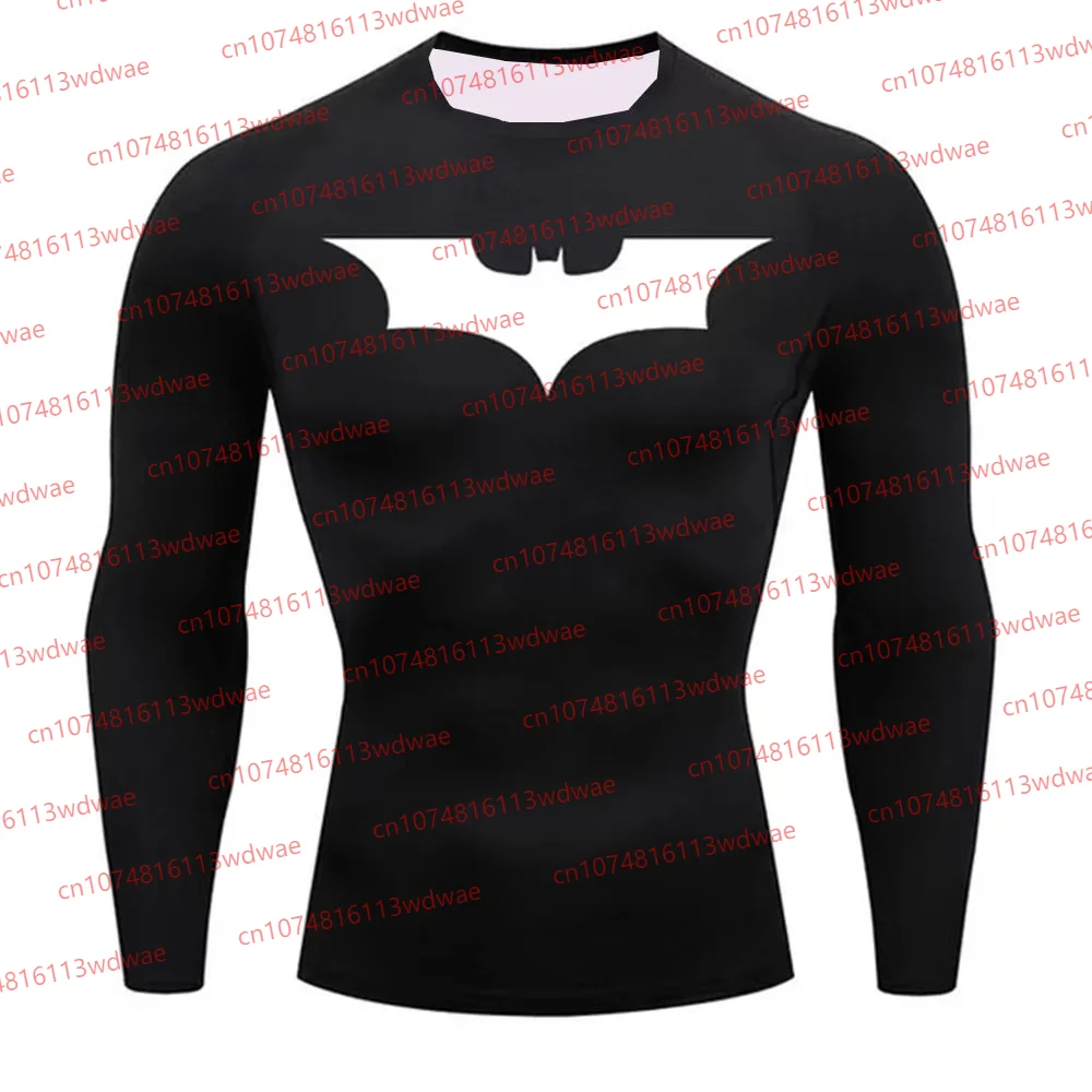 Batman Men's Skinny T-Shirt Jogger Sports Quick-Drying Long Sleeves Justice League Anime Fitness Jersey Batman Gym Tee