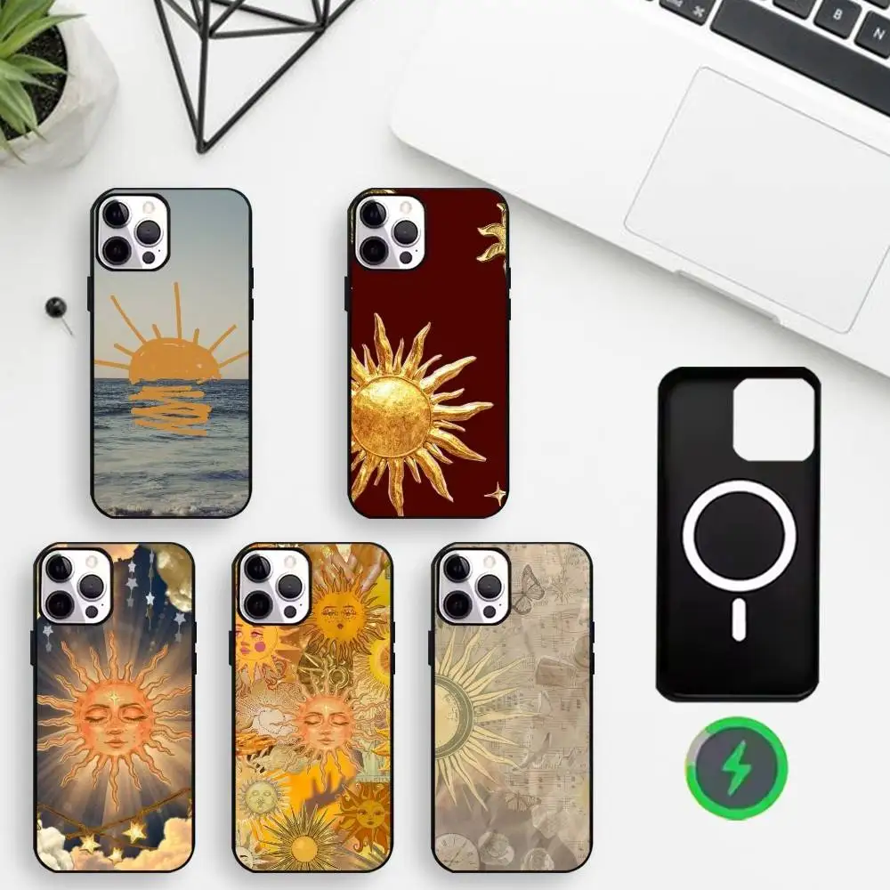 

Retro Sun Phone Case For iPhone17,16,15,14,13,12,Wireless charging protective case soft cover