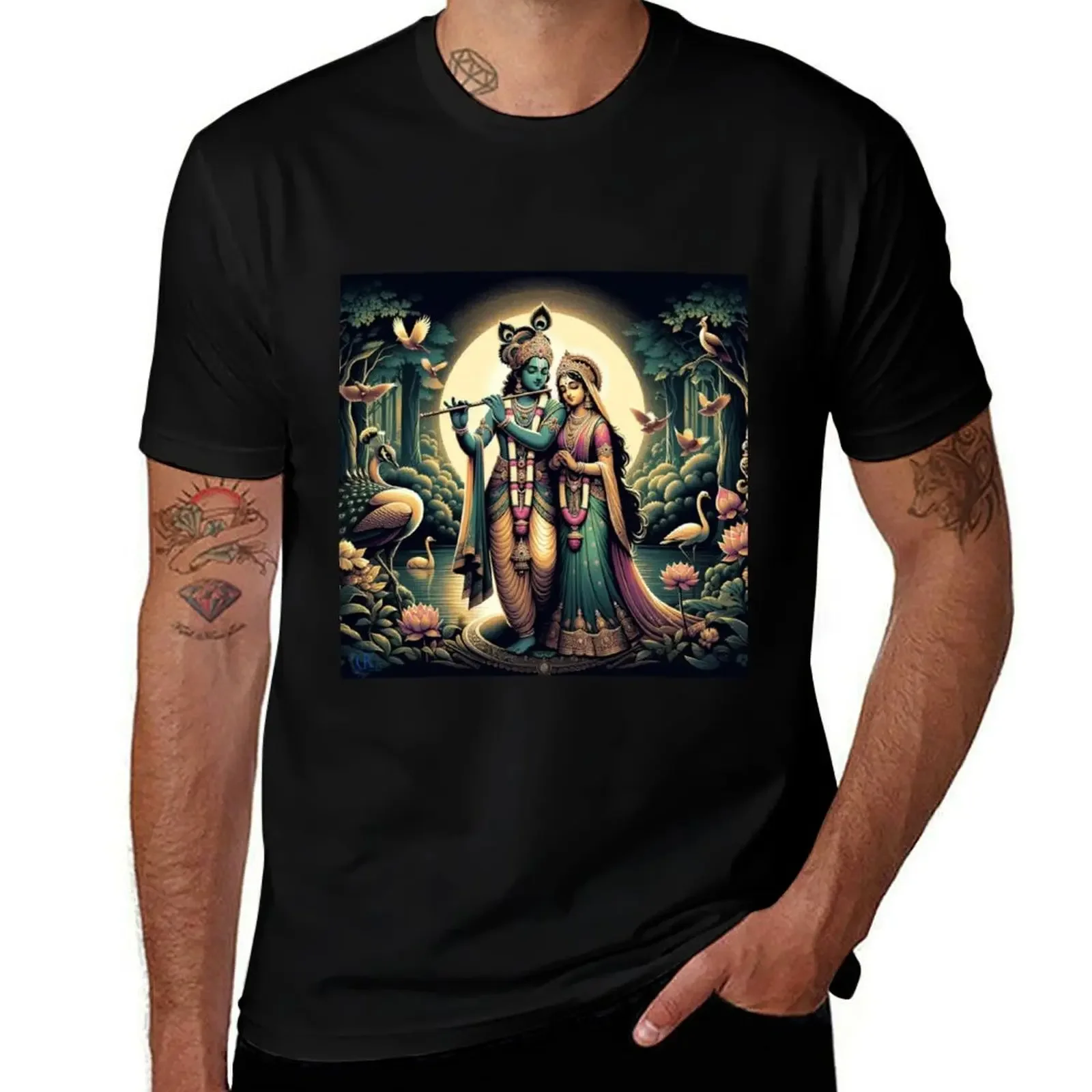 Krishna/ Radha_Indian design.1 T-Shirt summer clothes plus size clothes plain black t shirts men