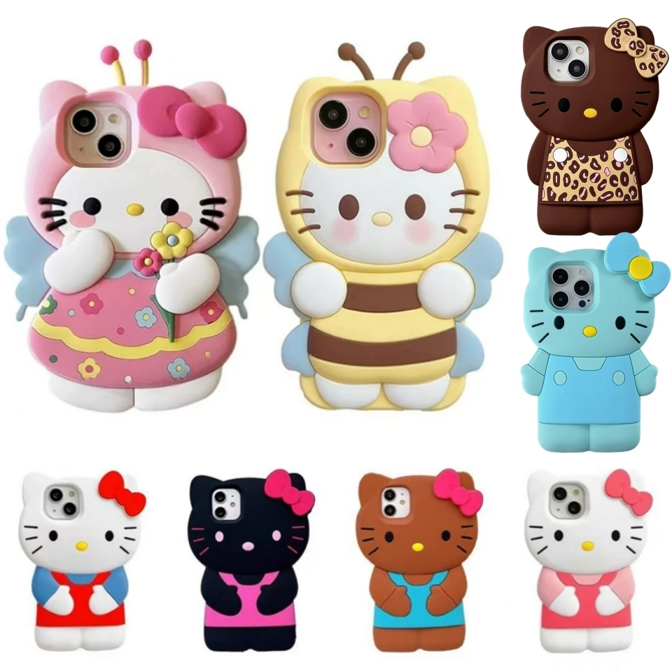 Funda de Silicona Suave con Diseño 3D de Hello Kitty de Sanrio para iPhone 17 16 15 14 13 12 Pro Max 11, Anti-Caídas, Estilo Y2K