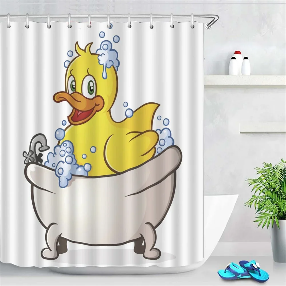 Anime Cute Duck Printed Shower Curtain Cartoon for Bath Waterproof Bathroom Curtain Durable Bath Screen Bathroom Decor Hooks