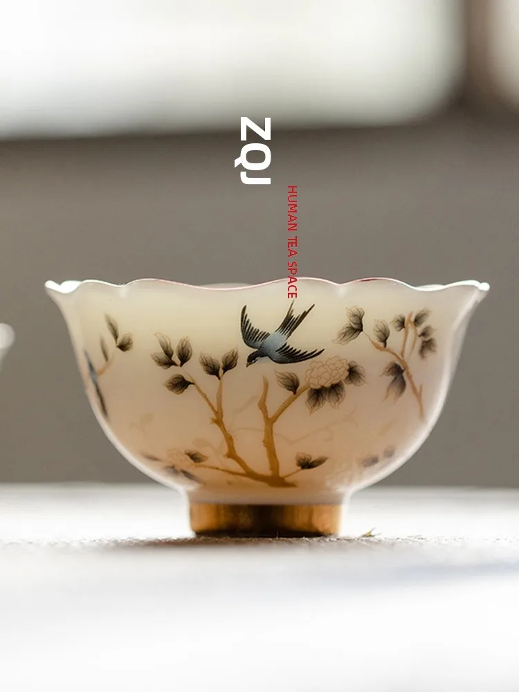 High-End White Porcelain Yunnan Purple Spring Valley Lamb Fat Jade Owner Cup Tea Drinking Cup Traditional Chinese Sle Handmade