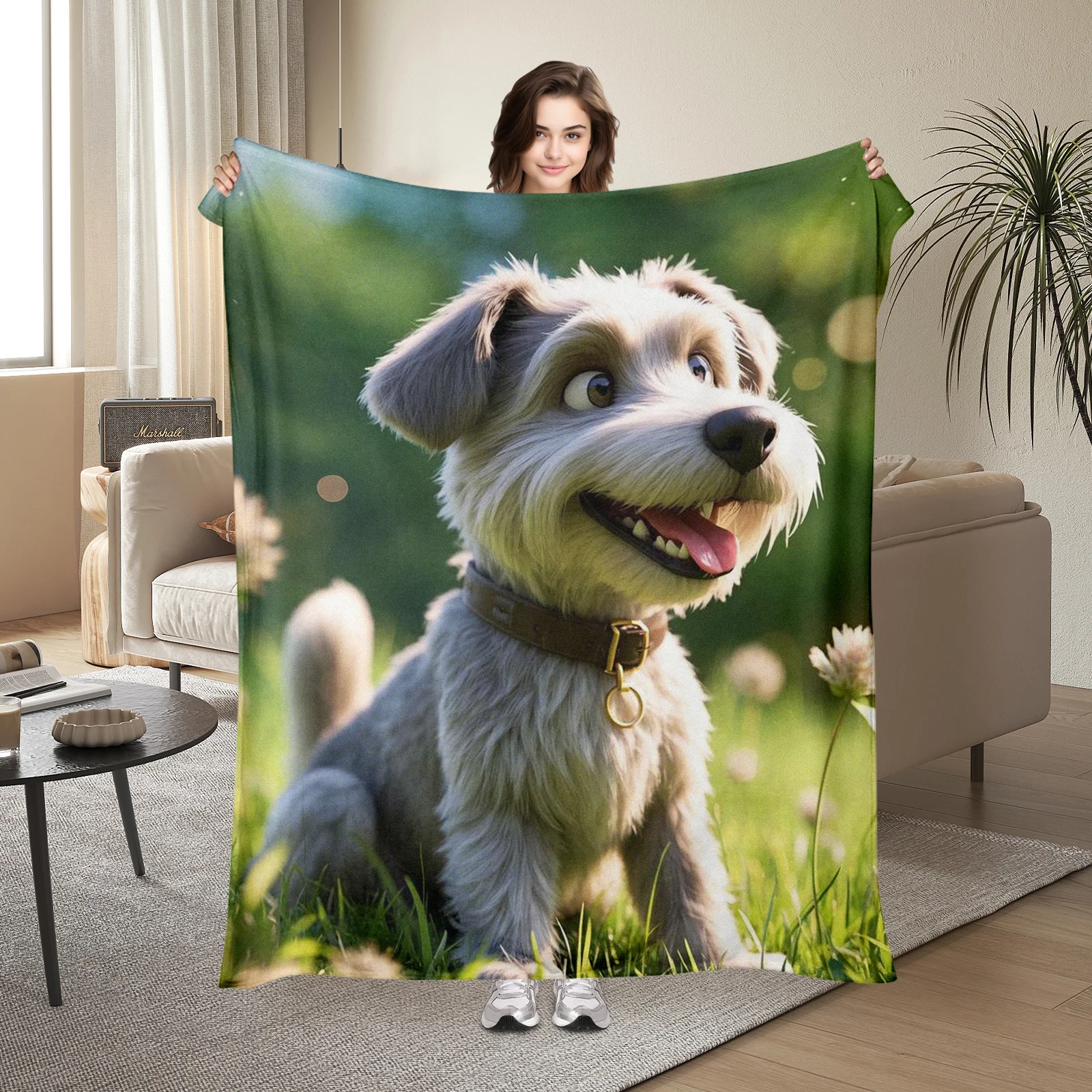 

Adorable Cartoon Dog On Grassland Blanket Designed For Friends Features Lively Images Of Dogs Playing