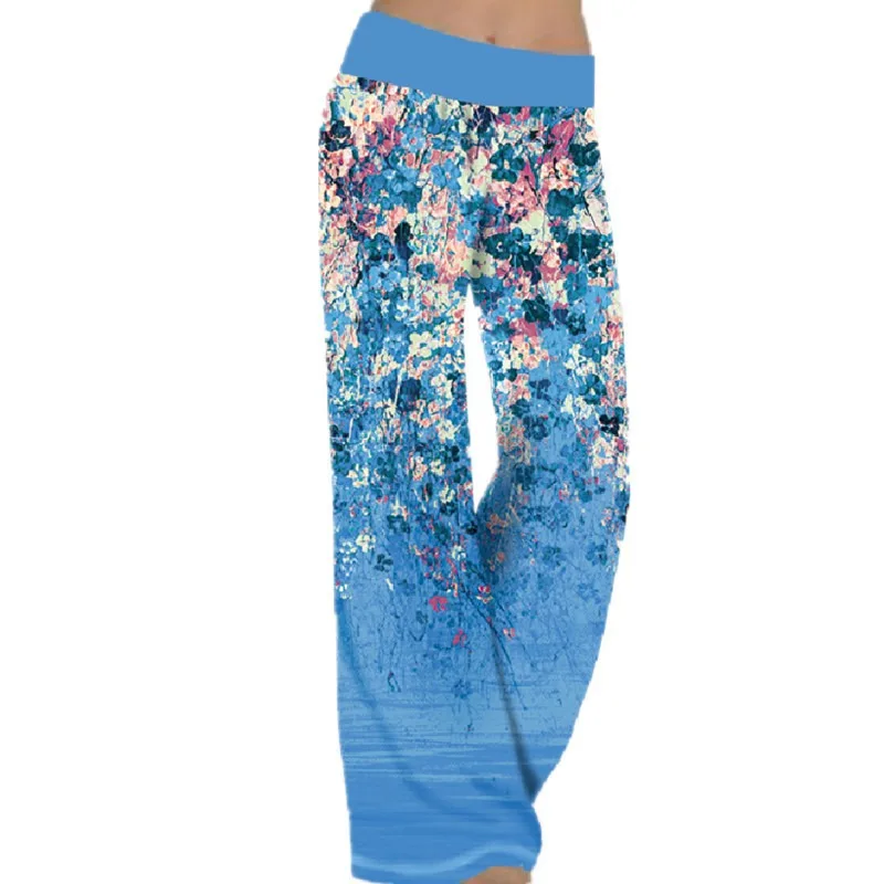 Women's Floral Print Wide Leg Yoga Pants High Waist Fold Over Elastic Waist Casual Loose Palazzo Trousers Multiple Patterns