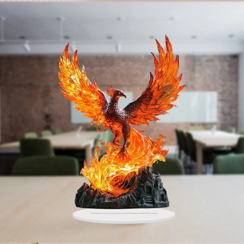 Retro Acrylic Flaming Bird Tabletop Ornament - Red Flame Phoenix Bird Design for Home Decoration