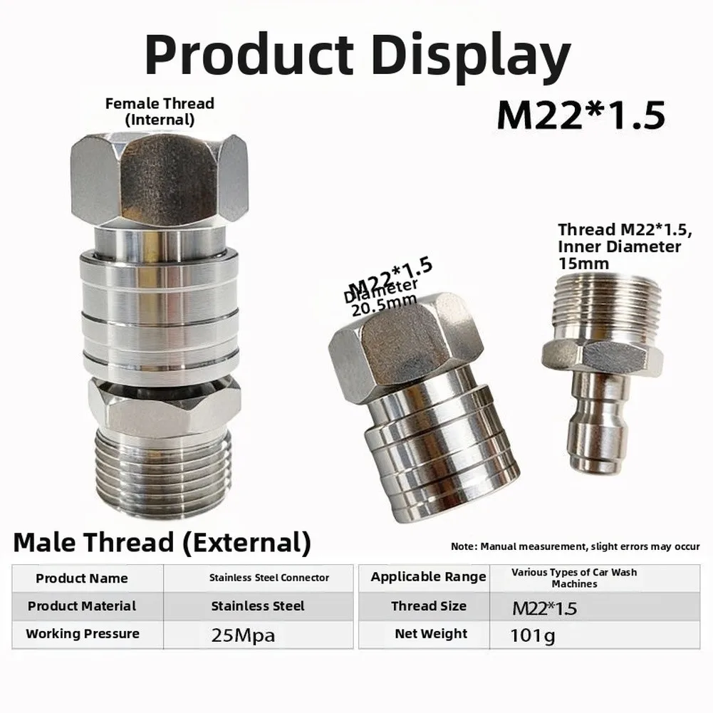 Car Wash For M22 Quick Connect Water Outlet Stainless Steel 1/4 Inch Male And Female Adapter For Cleaning Machine Accessories