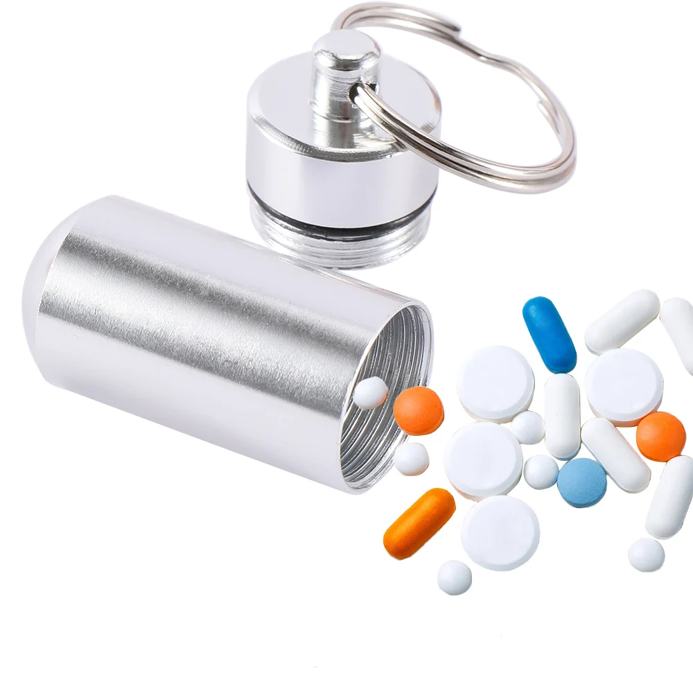 Creative Metal Waterproof Aluminum Pharmacy Bottle Keychain Pill Box Pill Sub-packaging Container Business Travel Storage Box