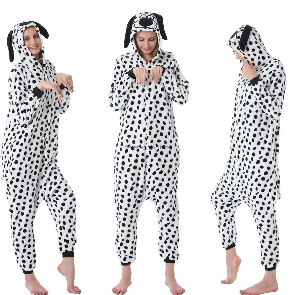 Family Party Cosplay Costume Animal Dalmatian Kigurumi Pajamas Winter Warm Cartoon Sleepwear Matching Outfits Mother Kids Onesie