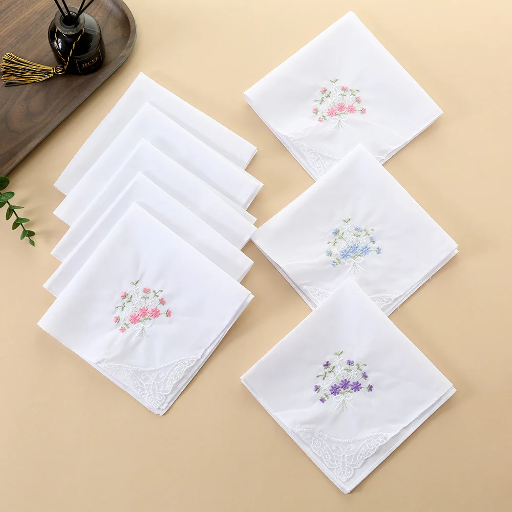 6Pcs Soft Pure Combed Cotton Handkerchiefs, Elegant