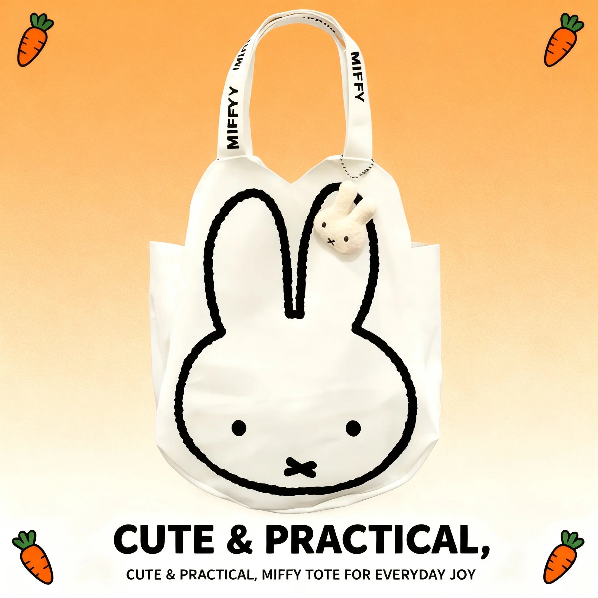 

Miffy Cartoon Canvas High Capacity One Shoulder Schoolbag Fashion Versatile Handbag Gift for Girl