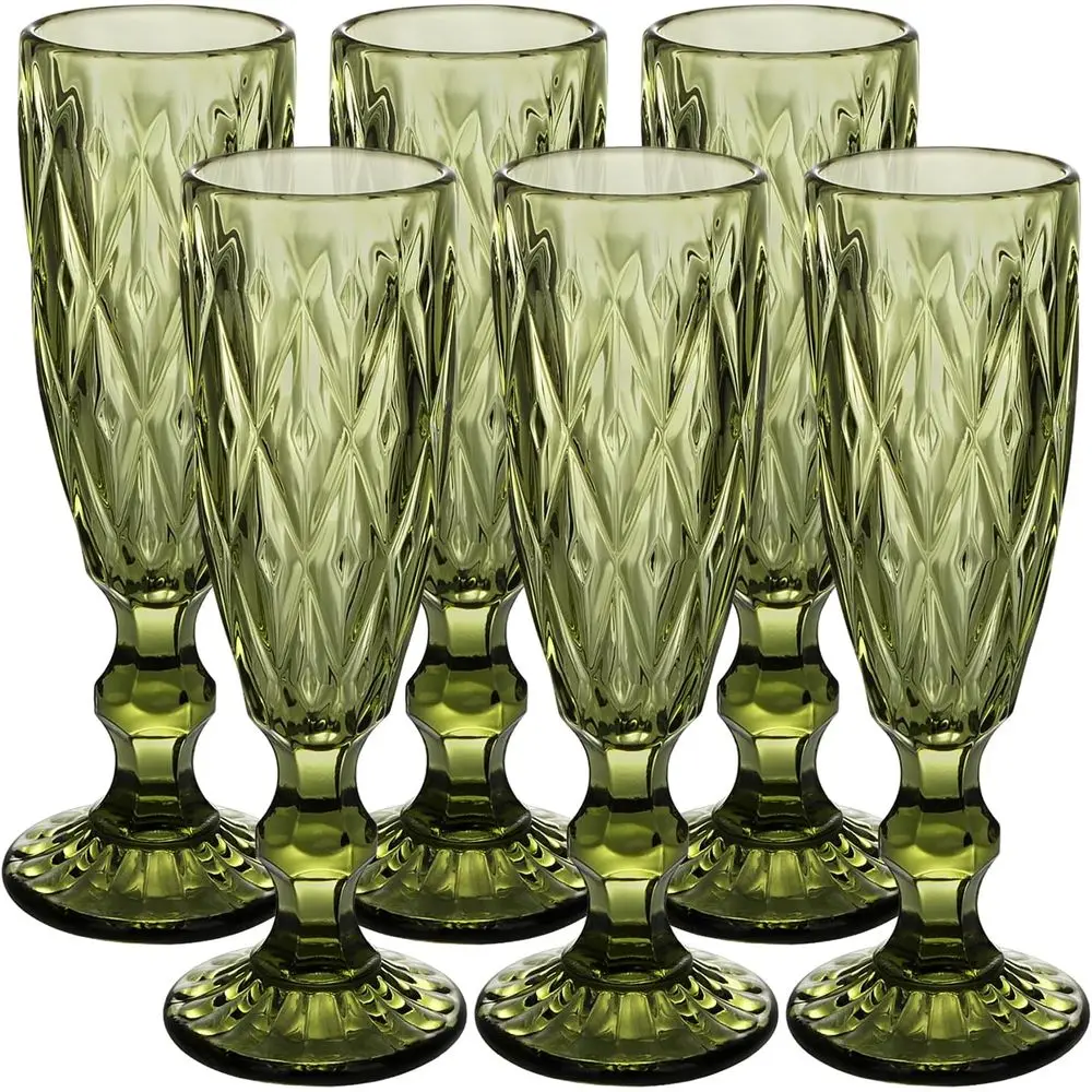 

Зеленые бокалы для шампанского, винтажные бокалы для вина, зеленые бокалы для вина, набор цветной стеклянной посуды, бокалы для воды, 5 унций, набор из 6 штук