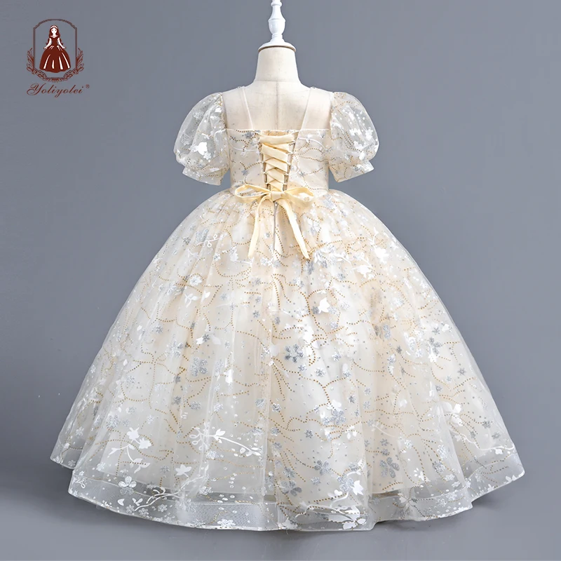 

Yoliyolei Long Bridesmaid Girl Dress For Girl Children Halloween Costume Sequin Princess Girls Birthday Wedding Party Ball Gown