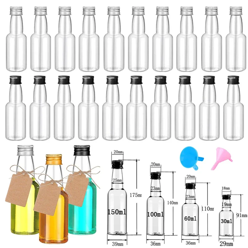 5PCS 30ML-150ML Empty Aluminum Lids Plastic Mini Juice Bottles Refillable Liquor Bottle For Weddings Parties DIY Decoration