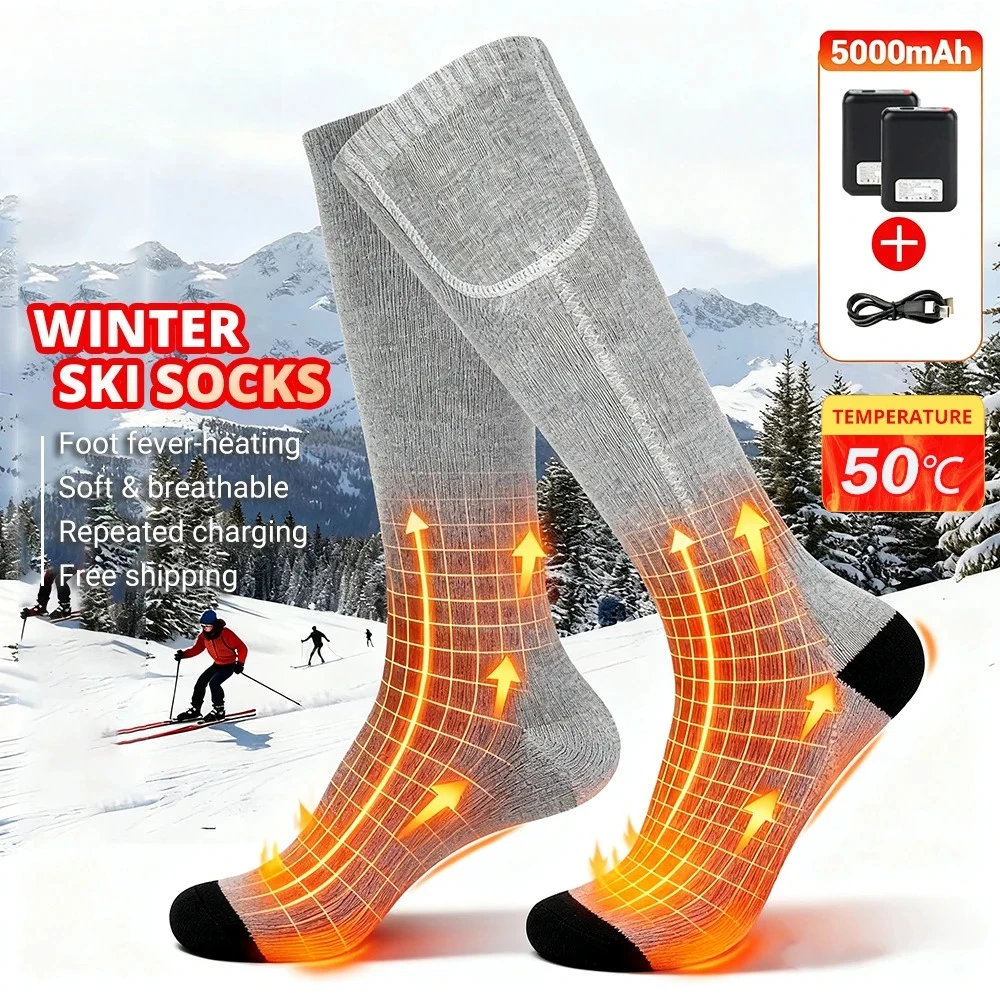 

Перезаряжаемые лыжные носки с подогревом для занятий спортом на открытом воздухе, мужские носки с подогревом, зимние лыжные носки с электрическим подогревом, 5000 мАч