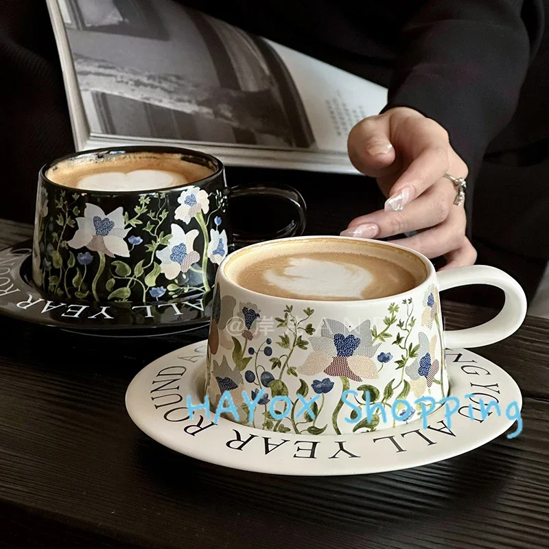 Vintage Oil Painting Lily Coffee Cup Saucer Set，hand-painted Latte Cup，Afternoon Camellia Flower Tea Cup Home Breakfast Mug