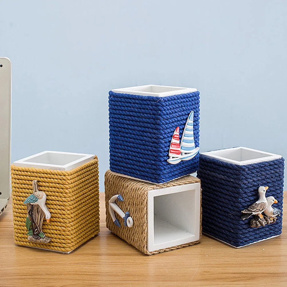 

Holder Mediterranean Style Cotton Rope Wooden Large Capacity Storage Desk ganizer HomeDecoration ToolStorage