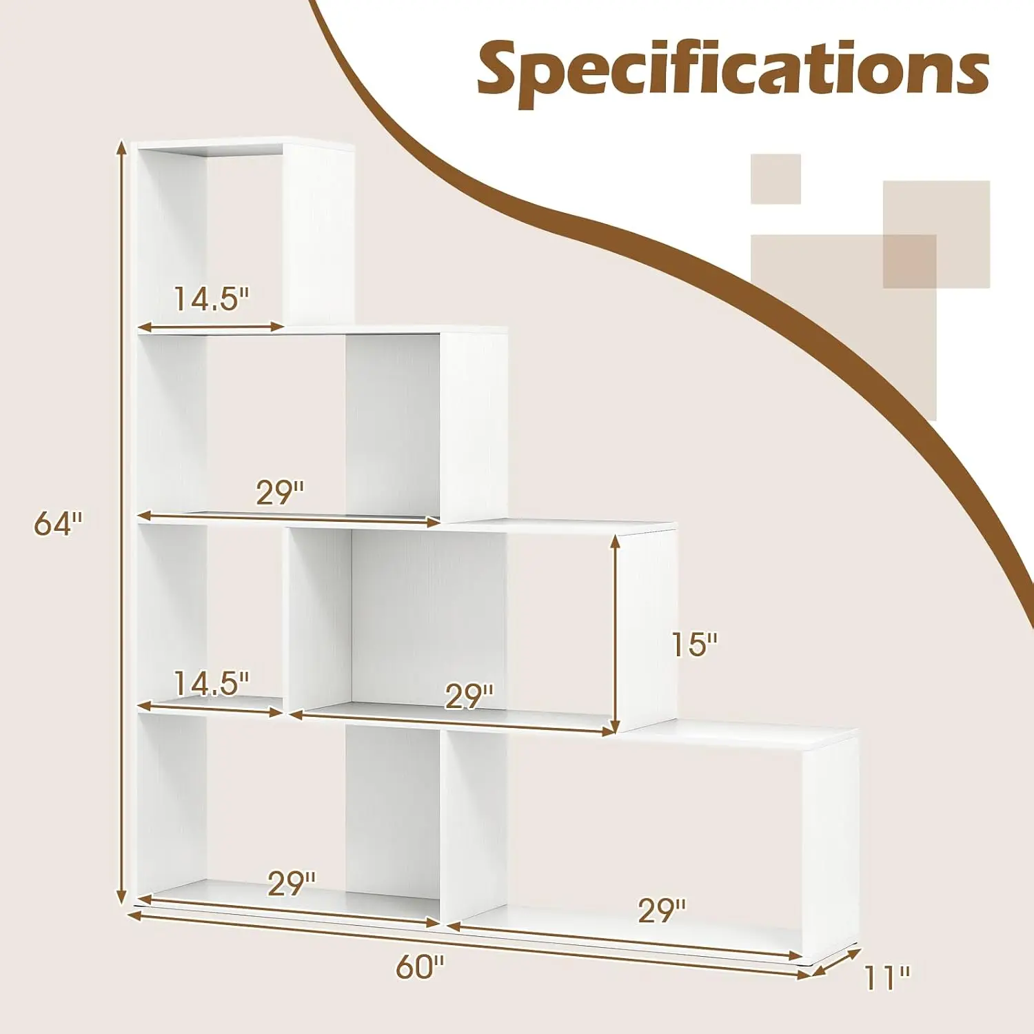6 Cubes Ladder Corner Bookshelf, 4 Tier Stepped Etagere Wooden Geometric Display Shelf, 10 Shelves Storage Organizer for Living