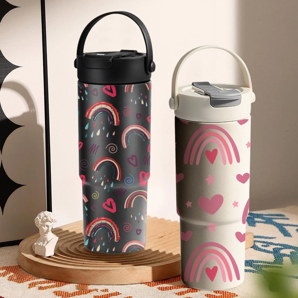 

Rainbow and Hearts Pattern Vacuum Flasks 700ml Ceramic Lined Vacuum Insulated Tumbler with Tea Infuser & Hidden Straw