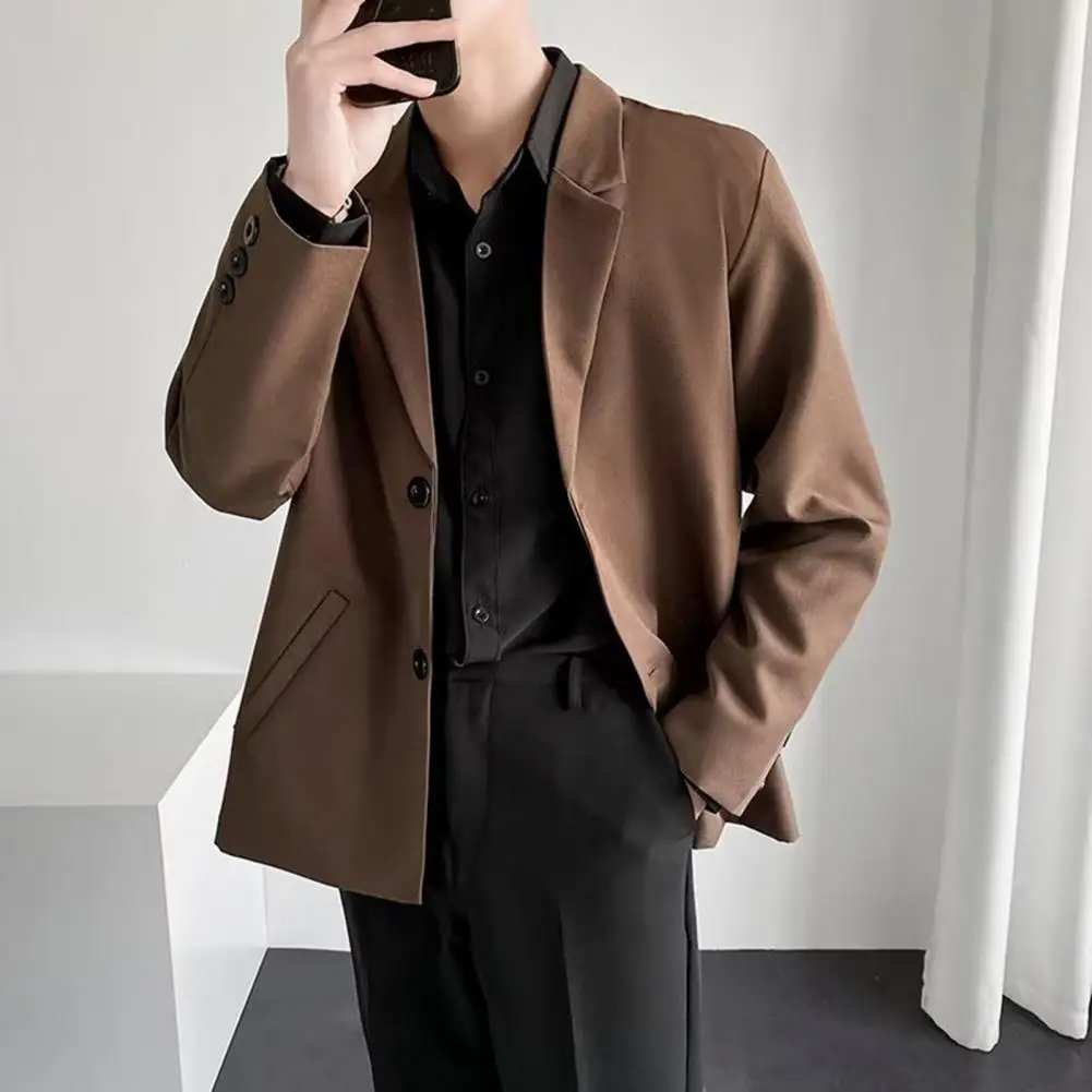 Men Blazer Loose Fine Stitching Suit Jacket Blazer Single-breasted	Turndown Collar Men Suit Jacket Casual Suit Coat For Men