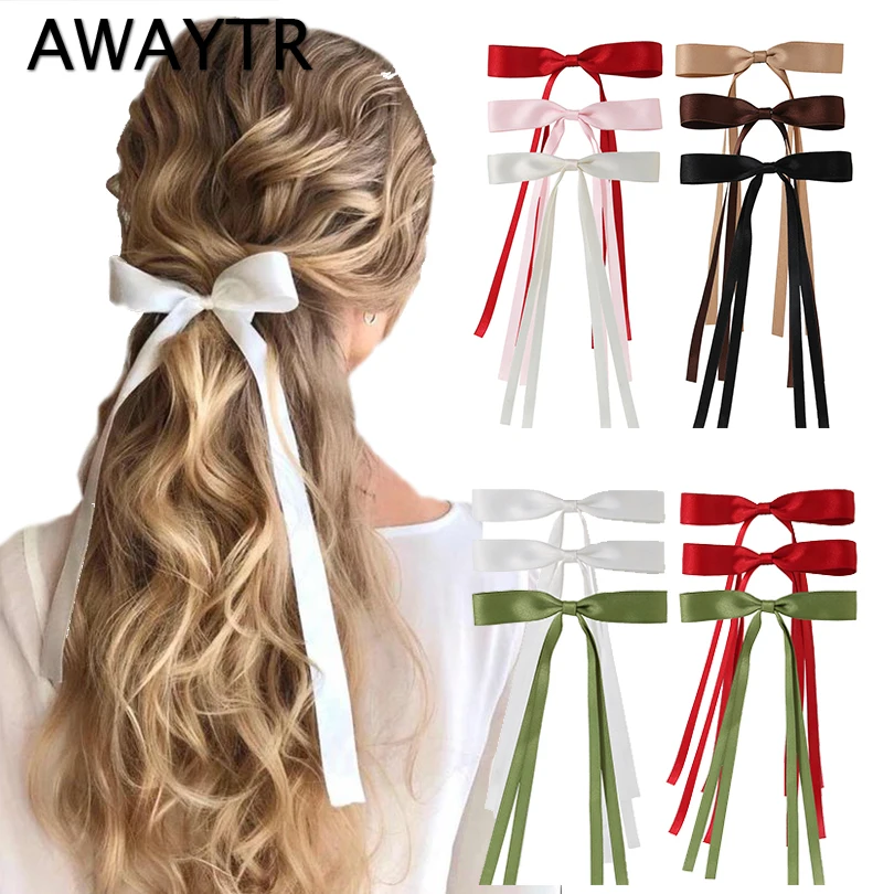 AWAYTR Fashion Fabric Hairpin Bow Hairpin for Women Girls Ribbon Hair Clips White Bow Top Duckbill Clip Female Hair Accessories