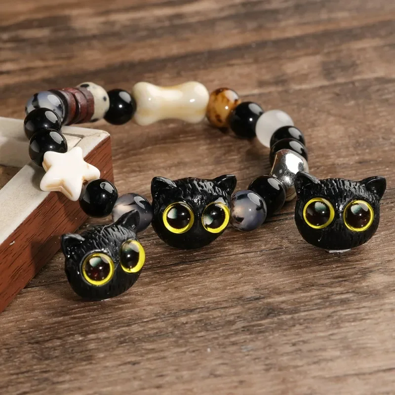 Perles de tête de chat 3D pour bricolage, bracelet fait main, collier, dessin animé, grands yeux, théâtre, outils conseillers, bijoux, accessoires exécutifs, 10 pièces