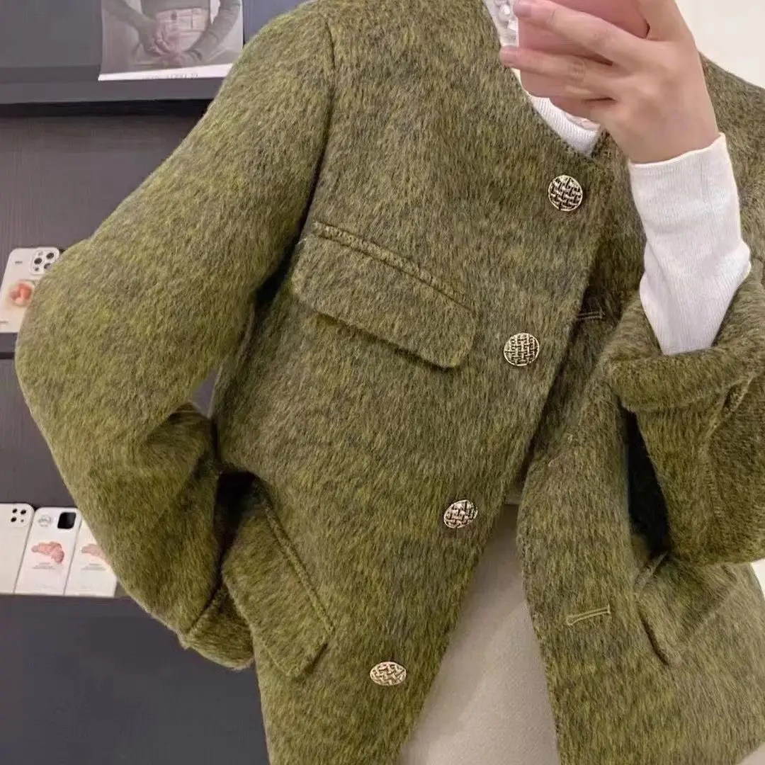 

Double-sided wool coat short round collar blazer women jacket