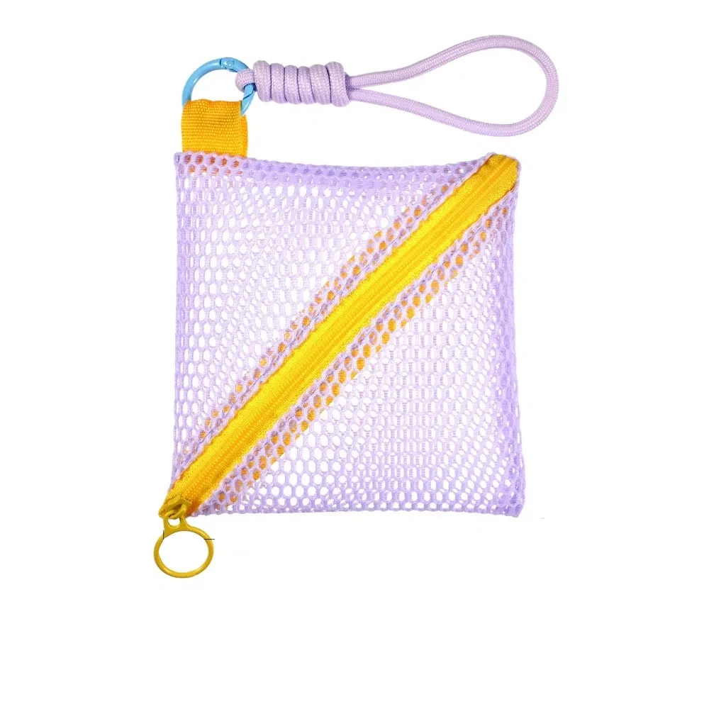 Kawaii Clear Mesh Bag Portable Dopamine Color Mini Coin Purse Data Cable Storage Bag Candy Color Lipstick Cosmetic Bag Outdoor