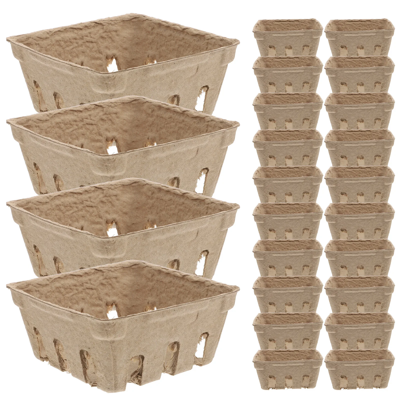 24pcs Fruit Packaging Box Pulp Fiber Small Produce Basket Vented For Freshness Kitchen Storage Farm Market Berry Container