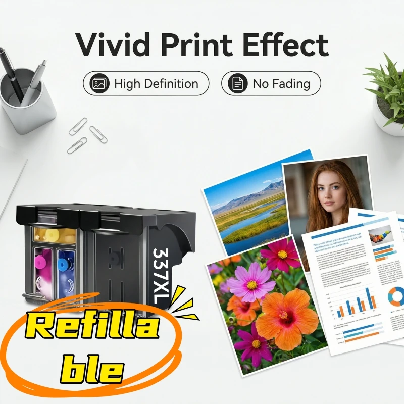 Refillable Ink Cartridge Compatible 337 343XL For HP Deskjet 5940 5950 6940 6980 Photosmart 2500 2570 2575