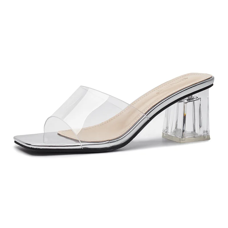PVC Transparent Crystal Spike High Heels Jelly Woman Slippers Street Style Open Toe Sandals Slides Shoes Slippers Women Zapatos
