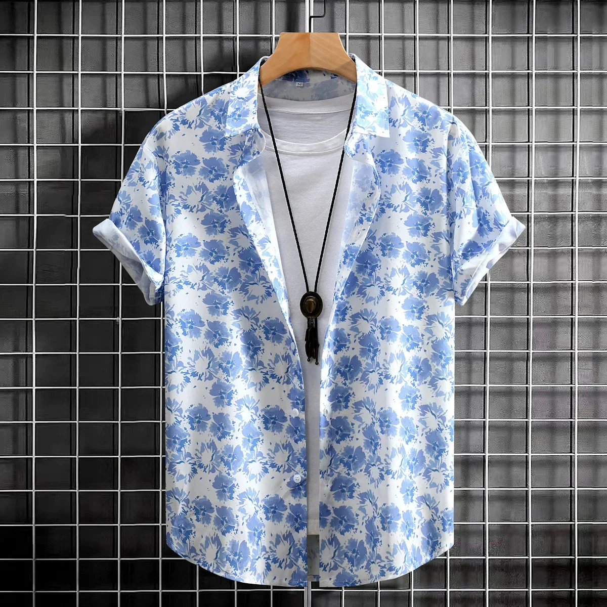 Summer Men's Casual Shirts Chinese Style Ink Painting 3D Digital Printing Men's Large Size Lapel Short-sleeved Shirts Four-sided