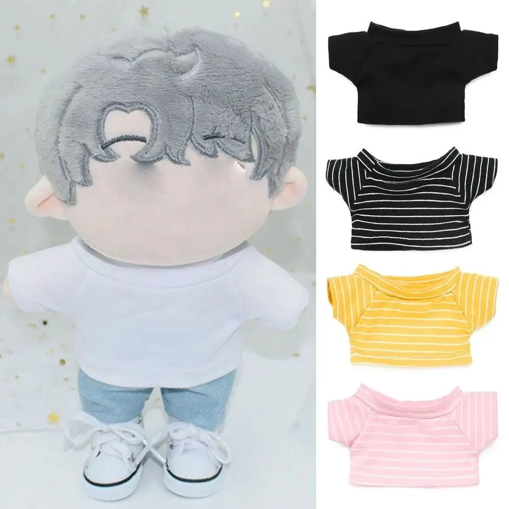 Camiseta de manga corta a rayas para casa, ropa para muñeca de peluche, pantalones para muñeca blanco y negro, ropa para muñeca, camisa para muñeca
