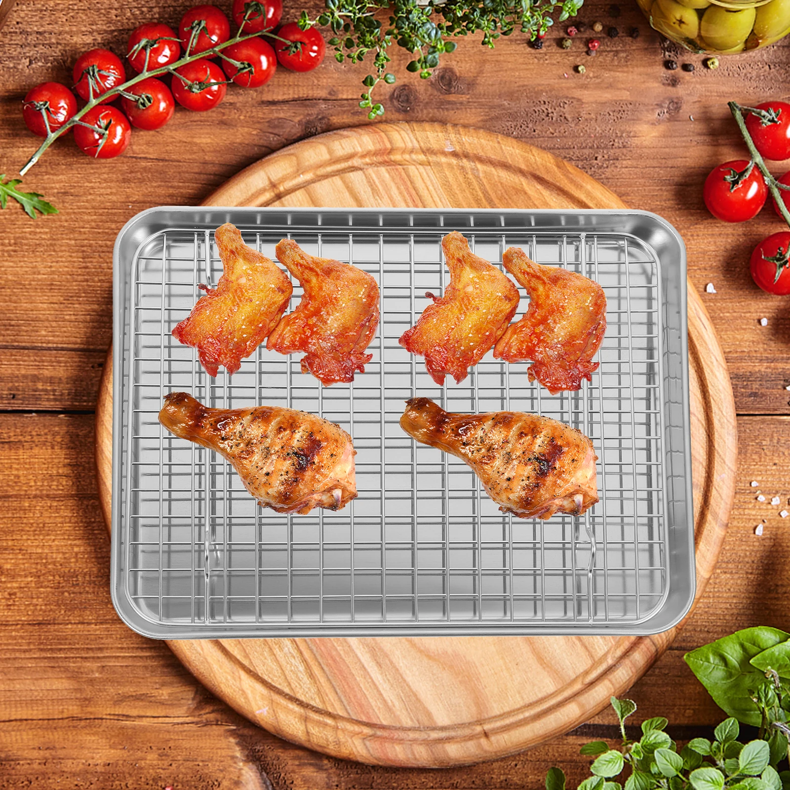 

Stainless Steel Tray Oven Roasting Cooling Grid Home Bakery Tool Chicken Meat Fish Vegetables Cake Biscuit Gift Use Baking Pan