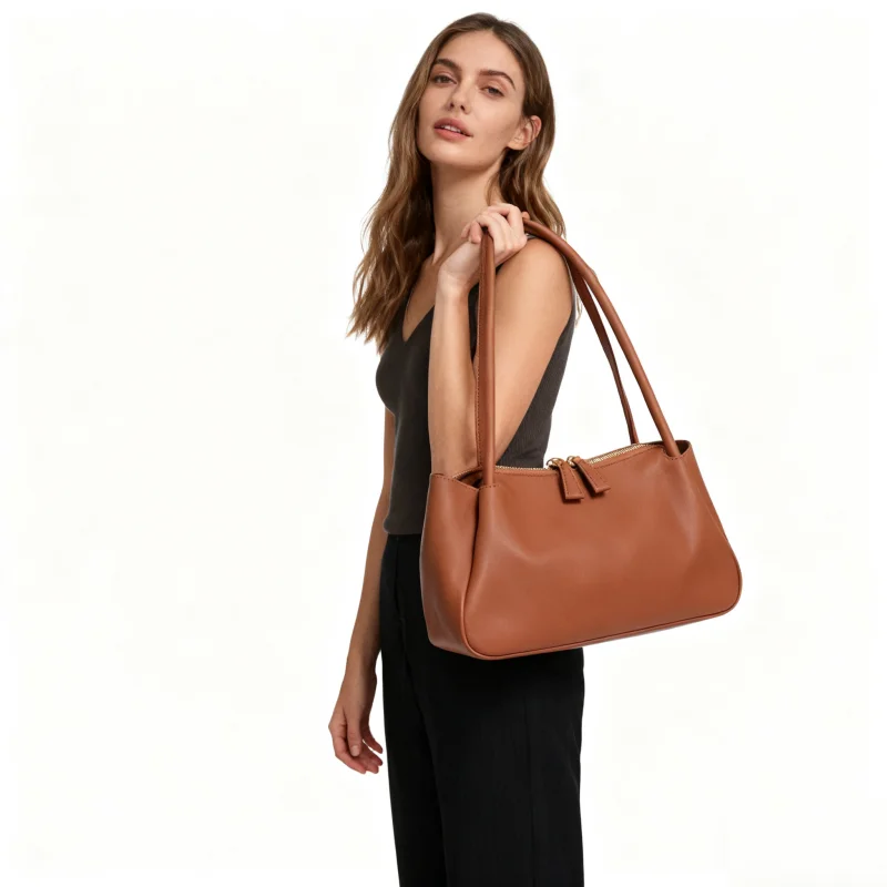 

New Fashionable Zipper Closure Leather Underarm Bags Simple Commuter Crossbody Shoulder Bag for Women Genuine Cowhide Handbag