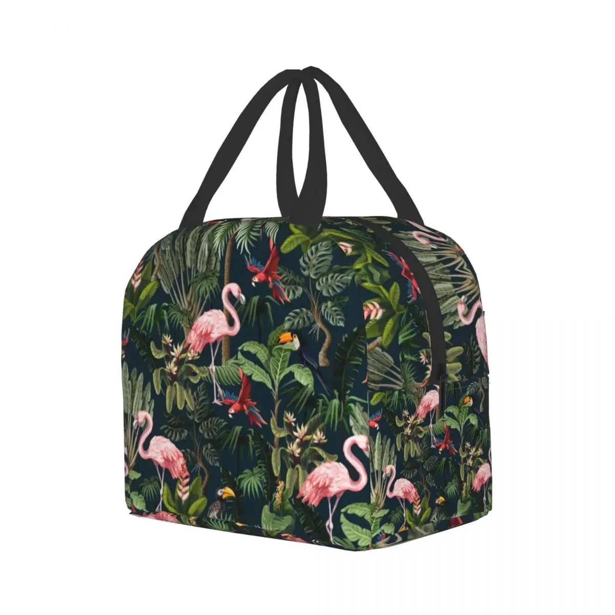 Jungle Pattern With Toucan Flamingo Parrot Thermal Insulated Lunch Bag Women Tropical Bird Lunch Tote for Kids School Food Box