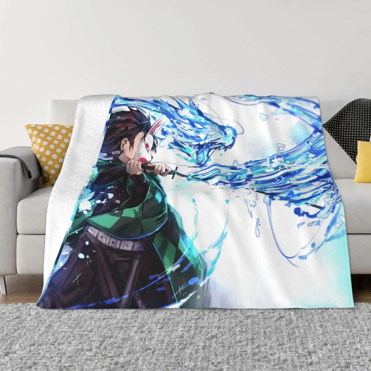 Tanjiro Demon Slayers Blanket Coral Fleece Plush Spring Autumn Anime Cartoon Super Soft Throw Blanket for Home Couch Bedspread